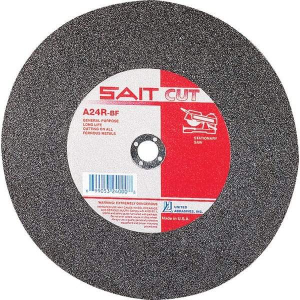 Sait - 12" 24 Grit Aluminum Oxide Cutoff Wheel - 1/8" Thick, 1" Arbor, 5,100 Max RPM, Use with Stationary Tools - Americas Industrial Supply