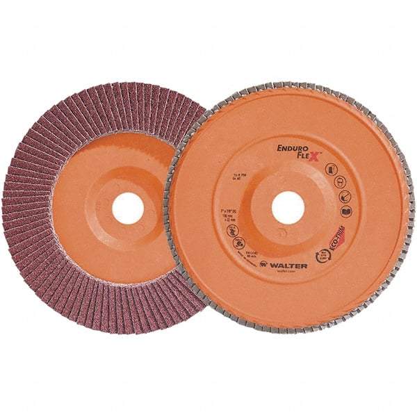 WALTER Surface Technologies - 40 Grit, 7" Disc Diam, 7/8" Center Hole, Zirconia Alumina Flap Disc - 8,600 Max RPM, Plastic Backing, Arbor Attaching System, Coated - Americas Industrial Supply
