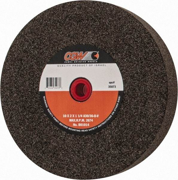 Camel Grinding Wheels - 36 Grit Aluminum Oxide Bench & Pedestal Grinding Wheel - 10" Diam x 1-1/4" Hole x 2" Thick, O Hardness, Very Coarse Grade , Bond - Americas Industrial Supply