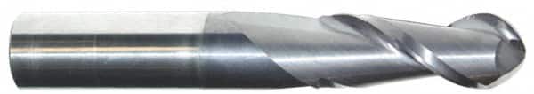 Accupro - 11/16" Diam, 1" LOC, 2 Flute Solid Carbide Ball End Mill - AlTiN Finish, Single End, 3" OAL, 3/4" Shank Diam, Spiral Flute - Americas Industrial Supply