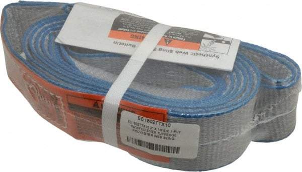 Lift-All - 10' Long x 2" Wide, 3,200 Lb Vertical Capacity, 1 Ply, Polyester Web Sling - 2,500 Lb Choker Capacity, Silver (Color) - Americas Industrial Supply