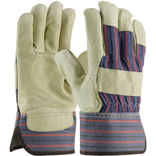 ‎87-3501/L Grain Leather Palm Gloves - Top Grain Pigskin - Economy Grade - Gunn Cut - Rubberized Safety Cuff - Exact Industrial Supply