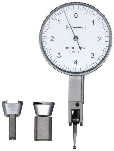 Fowler - 0.08 mm Range, 0.01 mm Dial Graduation, Horizontal Dial Test Indicator - 1-1/4 Inch White Dial, 0-40-0 Dial Reading - Americas Industrial Supply