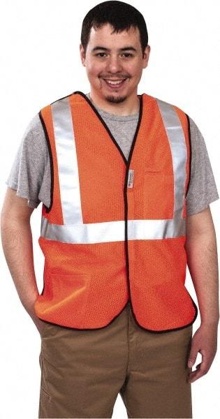 PRO-SAFE - Size L High Visibility Orange Mesh Breakaway Vest - 39 to 43" Chest, ANSI 107-2004, Hook & Loop Closure, 2 Pockets, Polyester - Americas Industrial Supply