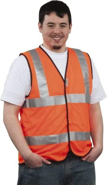 PRO-SAFE - Size XL High Visibility Orange Mesh General Purpose Vest - 43 to 46" Chest, ANSI 107-2004, Hook & Loop Closure, Polyester - Americas Industrial Supply