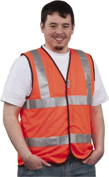 PRO-SAFE - Size 2XL High Visibility Orange Mesh General Purpose Vest - 46 to 49" Chest, ANSI 107-2004, Hook & Loop Closure, Polyester - Americas Industrial Supply