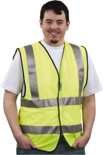 PRO-SAFE - Size L High Visibility Yellow Mesh General Purpose Vest - 39 to 43" Chest, ANSI 107-2004, Hook & Loop Closure, Polyester - Americas Industrial Supply