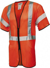 PRO-SAFE - Size L/XL High Visibility Orange Mesh General Purpose Vest - 47 to 51" Chest, ANSI/ISEA 107, Zipper Closure, 2 Pockets, Polyester - Americas Industrial Supply