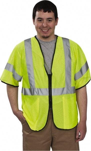 PRO-SAFE - Size L/XL High Visibility Yellow Mesh General Purpose Vest - 47 to 51" Chest, ANSI/ISEA 107, Zipper Closure, 2 Pockets, Polyester - Americas Industrial Supply