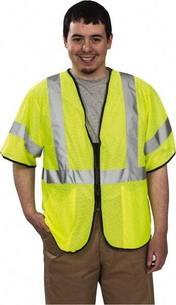 PRO-SAFE - Size S/M High Visibility Yellow Mesh General Purpose Vest - 39 to 43" Chest, ANSI/ISEA 107, Zipper Closure, 2 Pockets, Polyester - Americas Industrial Supply