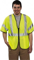 PRO-SAFE - Size S/M High Visibility Yellow Mesh General Purpose Vest - 39 to 43" Chest, ANSI/ISEA 107, Zipper Closure, 2 Pockets, Polyester - Americas Industrial Supply