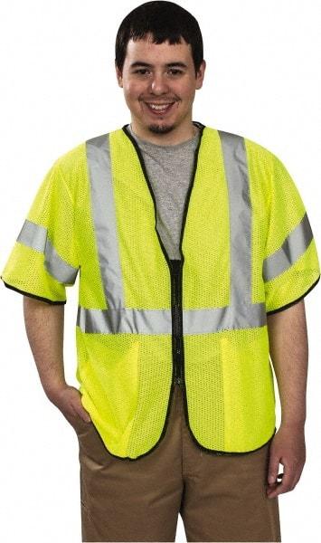 PRO-SAFE - Size 2X/3XL High Visibility Yellow Mesh General Purpose Vest - 55 to 59" Chest, ANSI/ISEA 107, Zipper Closure, 2 Pockets, Polyester - Americas Industrial Supply