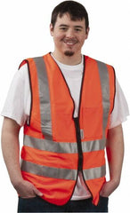 PRO-SAFE - Size L High Visibility Orange Solid Surveyor's Vest - 39 to 43" Chest, ANSI 107-2004, Zipper Closure, 12 Pockets, Polyester - Americas Industrial Supply