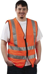 PRO-SAFE - Size XL High Visibility Orange Solid Surveyor's Vest - 43 to 46" Chest, ANSI 107-2004, Zipper Closure, 12 Pockets, Polyester - Americas Industrial Supply