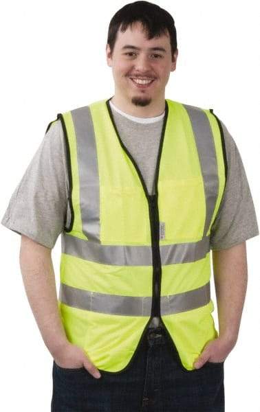 PRO-SAFE - Size L High Visibility Yellow Solid Surveyor's Vest - 39 to 43" Chest, ANSI 107-2004, Zipper Closure, 12 Pockets, Polyester - Americas Industrial Supply