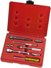 Proto - 19 Piece 1/4" Drive Full Polish Finish Socket Set - 6 Points, 3/16" to 3/8" Range, Inch Measurement Standard - Americas Industrial Supply