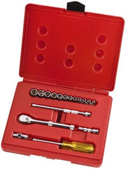 Proto - 17 Piece 1/4" Drive Full Polish Finish Socket Set - 6 Points, 4mm to 14mm Range, Metric Measurement Standard - Americas Industrial Supply
