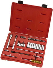 Proto - 37 Piece 1/4" Drive Full Polish Finish Deep Well Socket Set - 6, 8 Points, 3/16" to 9/16" Range, Inch Measurement Standard - Americas Industrial Supply