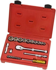 Proto - 22 Piece 1/4" & 3/8" Drive Full Polish Finish Socket Set - 6 Points, 3/16" to 1" Range, Inch Measurement Standard - Americas Industrial Supply