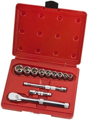 Proto - 12 Piece 3/8" Drive Full Polish Finish Socket Set - 6 Points, 1/4" to 3/4" Range, Inch Measurement Standard - Americas Industrial Supply