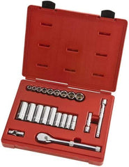 Proto - 22 Piece 3/8" Drive Full Polish Finish Deep Well Socket Set - 6 Points, 1/4" to 3/4" Range, Inch Measurement Standard - Americas Industrial Supply