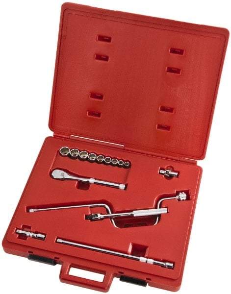 Proto - 15 Piece 3/8" Drive Full Polish Finish Socket Set - 12 Points, 1/4" to 3/4" Range, Inch Measurement Standard - Americas Industrial Supply