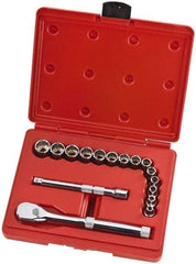 Proto - 16 Piece 3/8" Drive Full Polish Finish Socket Set - 12 Points, 6mm to 19mm Range, Metric Measurement Standard - Americas Industrial Supply