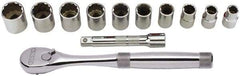 Proto - 12 Piece 1/2" Drive Full Polish Finish Socket Set - 12 Points, 7/16" to 1" Range, Inch Measurement Standard - Americas Industrial Supply