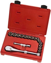 Proto - 16 Piece 1/2" Drive Full Polish Finish Socket Set - 12 Points, 10mm to 23mm Range, Metric Measurement Standard - Americas Industrial Supply