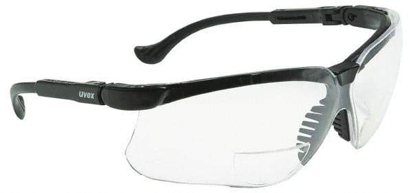 Uvex - +3, Clear Lenses, Scratch Resistant, Framed Magnifying Safety Glasses - UV Protection, Adjustable Temples, Black Polycarbonate Frame, ANSI Z87.1-2003 - Americas Industrial Supply