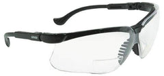 Uvex - +3, Clear Lenses, Scratch Resistant, Framed Magnifying Safety Glasses - UV Protection, Adjustable Temples, Black Polycarbonate Frame, ANSI Z87.1-2003 - Americas Industrial Supply