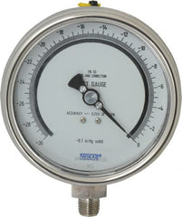 Wika - 4" Dial, 1/4 Thread, 30-0 Scale Range, Pressure Gauge - Lower Connection Mount, Accurate to 0.25% of Scale - Americas Industrial Supply
