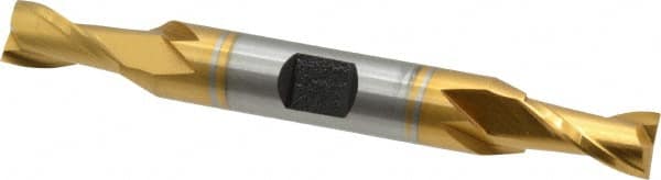 Hertel - 5/16", 9/16" LOC, 3/8" Shank Diam, 3-1/8" OAL, 2 Flute, Cobalt Square End Mill - Double End, TiN Finish, Spiral Flute, 30° Helix, Centercutting, Right Hand Cut, Right Hand Flute - Americas Industrial Supply