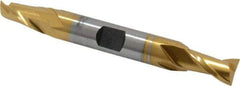Hertel - 11/32", 9/16" LOC, 3/8" Shank Diam, 3-1/8" OAL, 2 Flute, Cobalt Square End Mill - Double End, TiN Finish, Spiral Flute, 30° Helix, Centercutting, Right Hand Cut, Right Hand Flute - Americas Industrial Supply