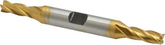 Hertel - 1/4", 5/8" LOC, 3/8" Shank Diam, 3-3/8" OAL, 4 Flute, Cobalt Square End Mill - Double End, TiN Finish, Spiral Flute, 30° Helix, Centercutting, Right Hand Cut, Right Hand Flute - Americas Industrial Supply