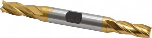 Hertel - 5/16", 3/4" LOC, 3/8" Shank Diam, 3-1/2" OAL, 4 Flute, Cobalt Square End Mill - Double End, TiN Finish, Spiral Flute, 30° Helix, Centercutting, Right Hand Cut, Right Hand Flute - Americas Industrial Supply