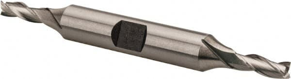 Hertel - 3/16", 1/2" LOC, 3/8" Shank Diam, 3-1/4" OAL, 3 Flute, High Speed Steel Square End Mill - Double End, Uncoated, Spiral Flute, 30° Helix, Centercutting, Right Hand Cut, Right Hand Flute - Americas Industrial Supply