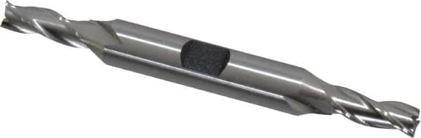 Hertel - 1/4", 5/8" LOC, 3/8" Shank Diam, 3-3/8" OAL, 3 Flute, High Speed Steel Square End Mill - Double End, Uncoated, Spiral Flute, 30° Helix, Centercutting, Right Hand Cut, Right Hand Flute - Americas Industrial Supply