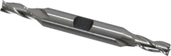 Hertel - 1/4", 5/8" LOC, 3/8" Shank Diam, 3-3/8" OAL, 3 Flute, High Speed Steel Square End Mill - Double End, Uncoated, Spiral Flute, 30° Helix, Centercutting, Right Hand Cut, Right Hand Flute - Americas Industrial Supply