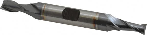 Hertel - 1/4", 1/2" LOC, 3/8" Shank Diam, 3-1/8" OAL, 2 Flute, Cobalt Square End Mill - Double End, TiCN Finish, Spiral Flute, 30° Helix, Centercutting, Right Hand Cut, Right Hand Flute - Americas Industrial Supply