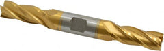 Hertel - 9/16", 1-3/8" LOC, 5/8" Shank Diam, 5" OAL, 4 Flute, High Speed Steel Square End Mill - Double End, TiN Finish, Spiral Flute, 30° Helix, Centercutting, Right Hand Cut, Right Hand Flute - Americas Industrial Supply