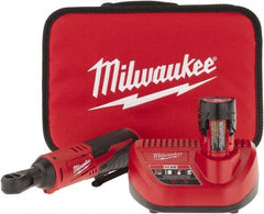 Milwaukee Tool - 3/8" Drive 12 Volt Inline Cordless Impact Wrench & Ratchet - 250 RPM, 35 Ft/Lb Torque, 1 Lithium-Ion Battery Included - Americas Industrial Supply