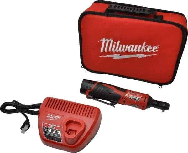 Milwaukee Tool - 1/4" Drive 12 Volt Inline Cordless Impact Wrench & Ratchet - 250 RPM, 30 Ft/Lb Torque, 1 Lithium-Ion Battery Included - Americas Industrial Supply