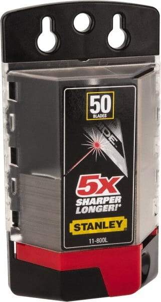 Stanley - 50 Piece Carbide-Tipped Utility Knife Blade - 61mm OAL, 0.022" Blade Thickness - Americas Industrial Supply