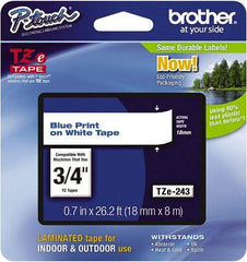 Brother - 3/4" Wide x 314.4" Long, White Plastic/Paper Tape Cassette - For Label Maker - Americas Industrial Supply