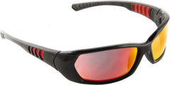 3M - Red Mirror Lenses, Framed Safety Glasses - Scratch Resistant, Black Frame, Size Universal, Wrap Around - Americas Industrial Supply