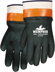 MCR Safety - Size L (9), 10-1/2" Long, 59 mil Thick, Supported, PVC Chemical Resistant Gloves - Rough Finish, Fleece/Jersey Lined, Green - Americas Industrial Supply
