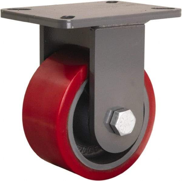 Hamilton - 6" Diam x 3" Wide x 8" OAH Top Plate Mount Rigid Caster - Polyurethane Mold onto Cast Iron Center, 2,600 Lb Capacity, Sealed Precision Ball Bearing, 5-1/4 x 7-1/4" Plate - Americas Industrial Supply