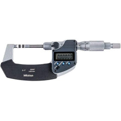 Mitutoyo - 0 to 1" Range, 0.00005" Resolution, Blade Throat IP54 Electronic Outside Micrometer - 0.00015" Accuracy, Ratchet Stop Thimble, Carbide-Tipped Face, SR44 Battery - Americas Industrial Supply