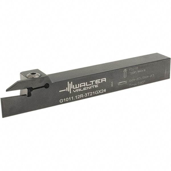 Walter - External Thread, 0.827" Max Depth of Cut, 3mm Min Groove Width, 150.01mm OAL, Right Hand Indexable Grooving Cutoff Toolholder - 19.05mm Shank Height x 19.05mm Shank Width, GX24-2E3/F3.. Insert Style, G1011 Toolholder Style - Americas Industrial Supply